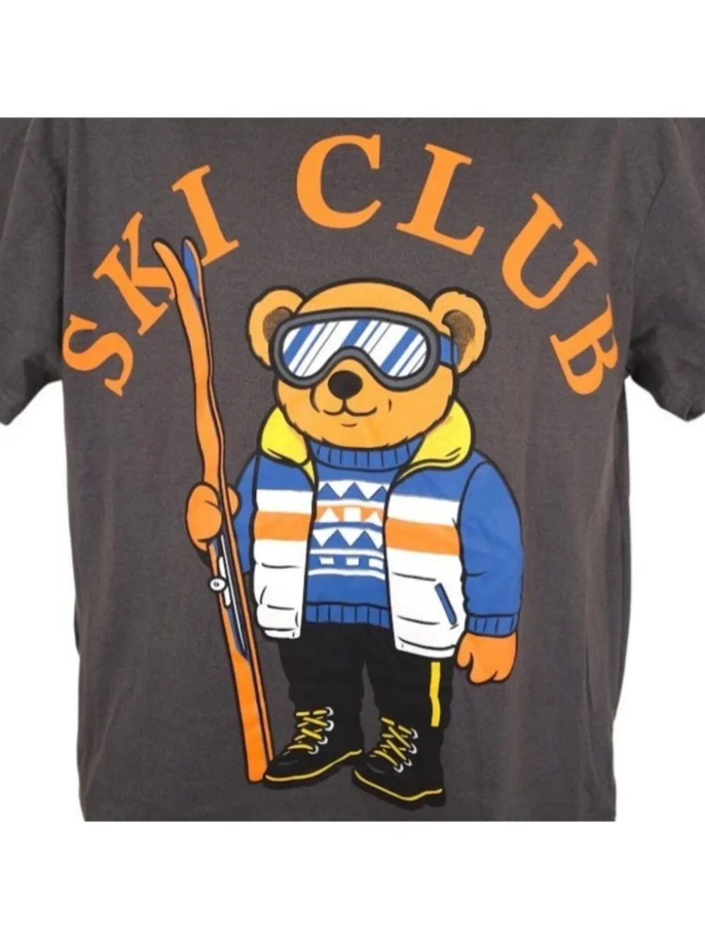 Ski Club T Shirt Mens Size Small Gray Teddy Bear OVERSIZED Fit Streetwear